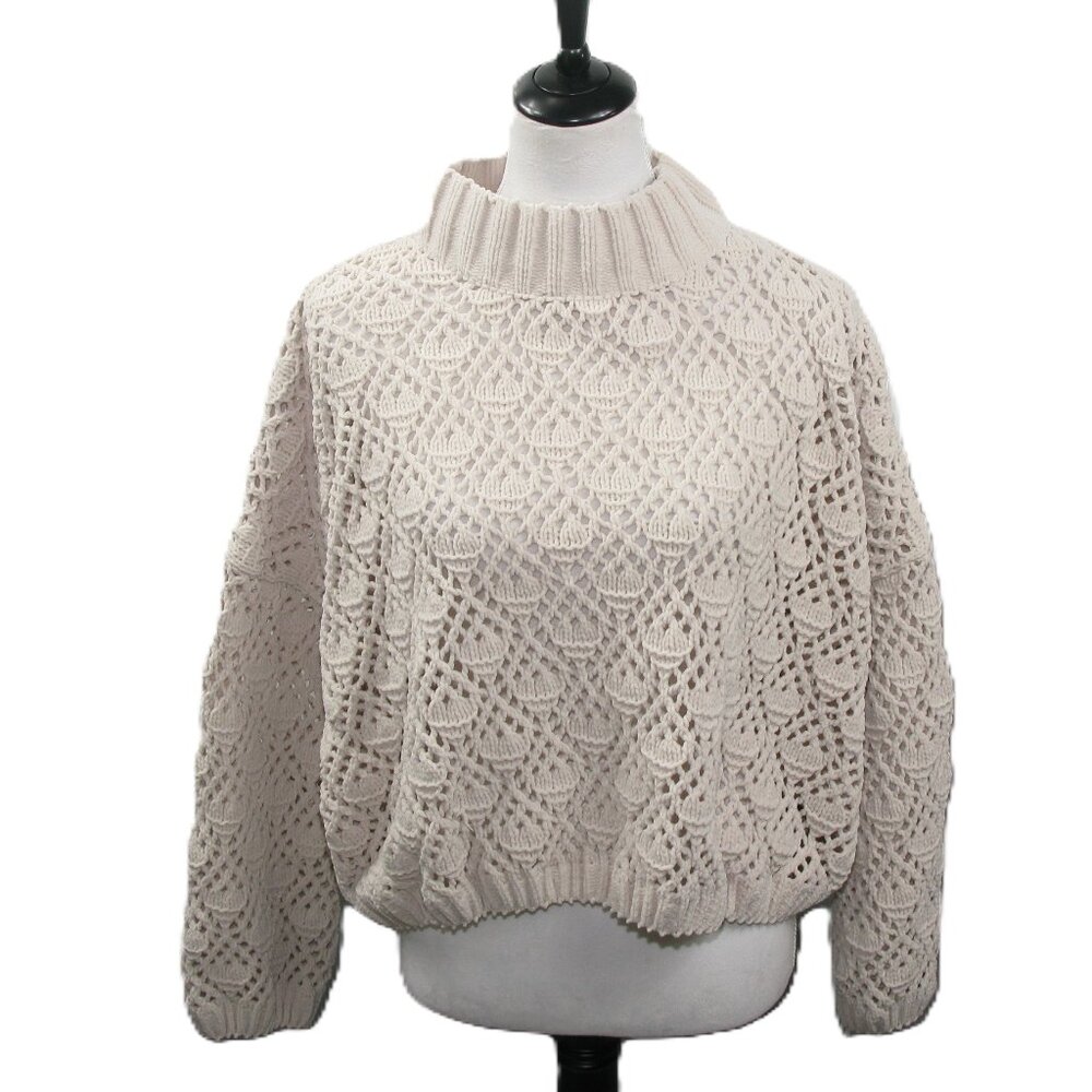 POL Cream Mock Neck Open Knit Chenille Sweater Size Large